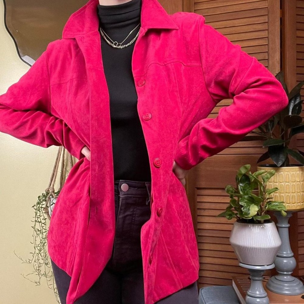 Bright pink suede shacket